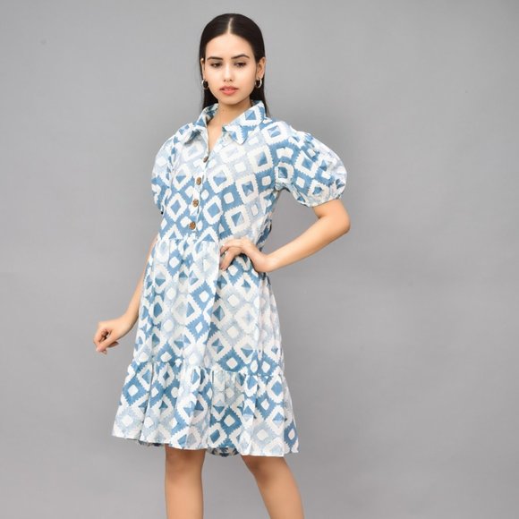BRAND NEW Women Cotton Hand-block One Piece Midi Dress - Picture 5 of 6